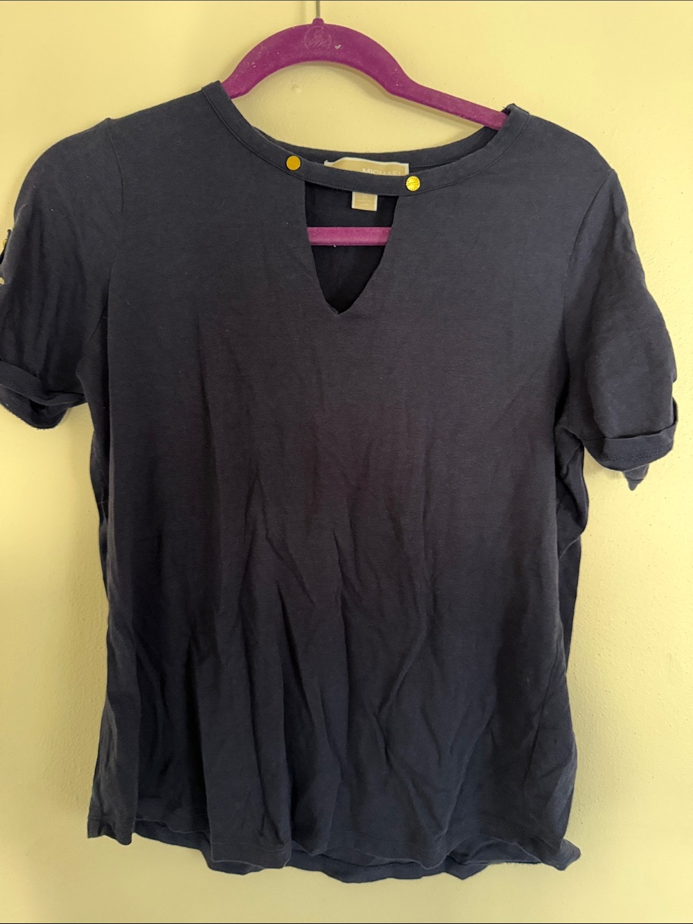 Michael Kors Dark Navy Short Sleeve Keyhole Tee